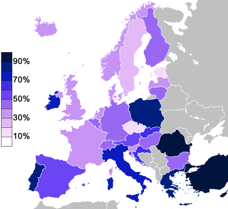 Porcentaje de la población europea que cree en Dios