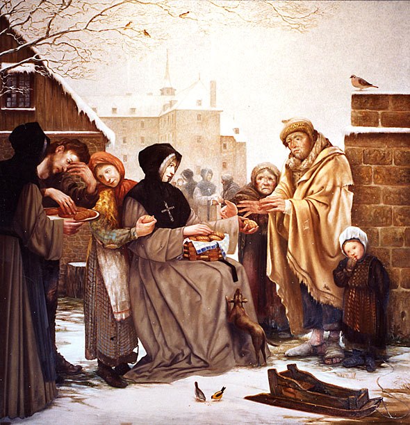 Santa Marguerite d'Youville repartiendo pan a los pobres - Maurice Dubois