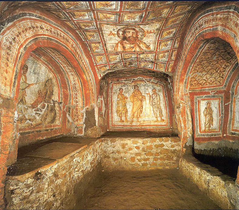 Pinturas del siglo IV en catacumbas Santa Domitila